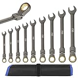 Prostormer 9-Piece Flex-Head Ratchet Wrench Set, Cr-V Constructed with Black Nickel Plating, 8-17mm