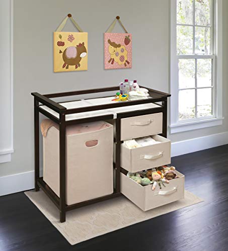 Modern Baby Changing Table With Laundry Hamper, 3 Storage Baskets, And Pad #TOP1
