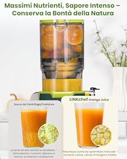 LINKChef Estrattore Frutta e Verdura, 200W Centrifuga Frutta e Verdura, 1.2L Estrattore di Succo a Freddo di Riempimento da 115 mm, Facile da Pulire, BPA Free, Verde