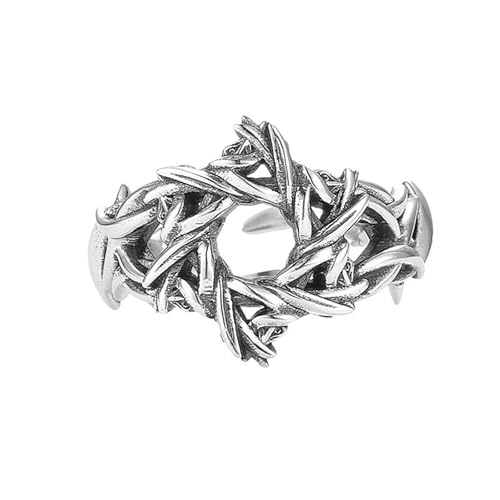 Silver Plated Thorns Rings for Men Adjustable Punk Thorns Rings (Style A)