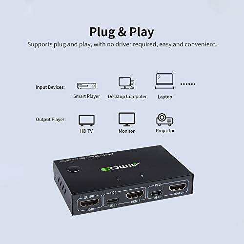 Interruptor, Andoer AM-KVM201CC 2 portas HDMI KVM Switch Suporte 4K * 2K @ 30Hz HDMI KVM Switcher Te