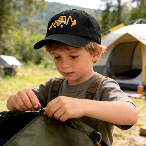 Bagger Basecap Kinder, Baseballkappe Verstellbar Sport Kappe Baseball Cap Bestickte Schirmmütze Cartoon Sonnenhut Baseballmütze Sonnenmütze Sommer Accessoires für Jungen und Mädchen(Schwarz)
