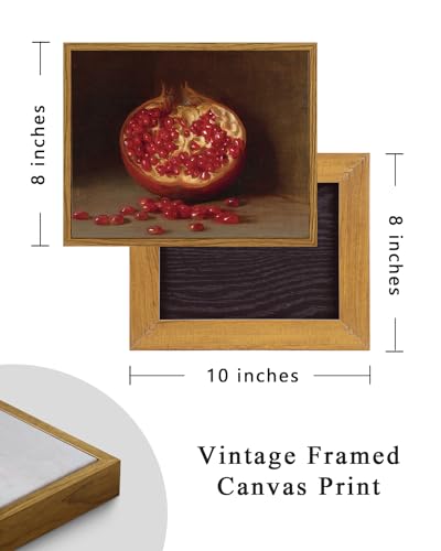 Image of ARPEOTCY Vintage Still Life Wall Art, Pomegranate Fruit Framed Canvas Art Home Decor, Classical Farmhouse Wall Decor for Living Room, Oil Painting for Kitchen, Dining Shelf Decorations, 8x10 inch