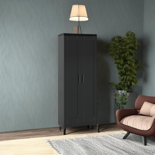 Miniatura 6 de Panana Gabinete de almacenamiento de madera, gabinetes estrechos de despensa, gabinete de almacenamiento alto con 2 puertas y estantes (negro)