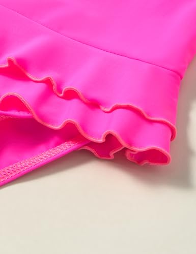 Maillot de bain une pièce rose fluo uni à volants bébé fille - 2
