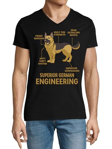 T-shirt German Shepherd col en V en coton noir le cadeau parfait pour maître de chien