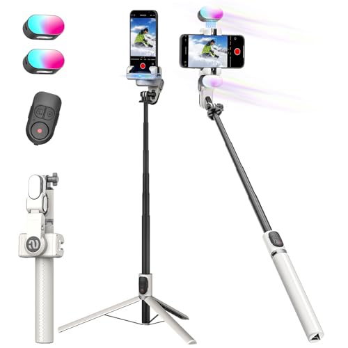 AOCHUAN Auto Face Tracking Tripod 360° Rotation with 2 RGB full light,Gimbal Stabilizer for Smartphone,No App,Gesture Control for YouTube&tiktok-AOCHUAN M2PRO 2RGB light White