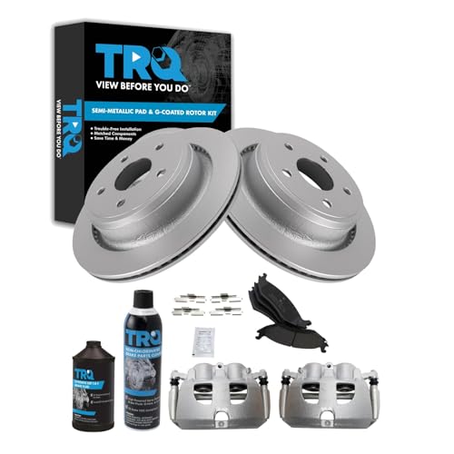 Image of TRQ Rear Brake Pad, Caliper, & Rotor Kit, with Chemical Kit Semi-Metallic Premium G-Coated Compatible with 2012 Ram 1500