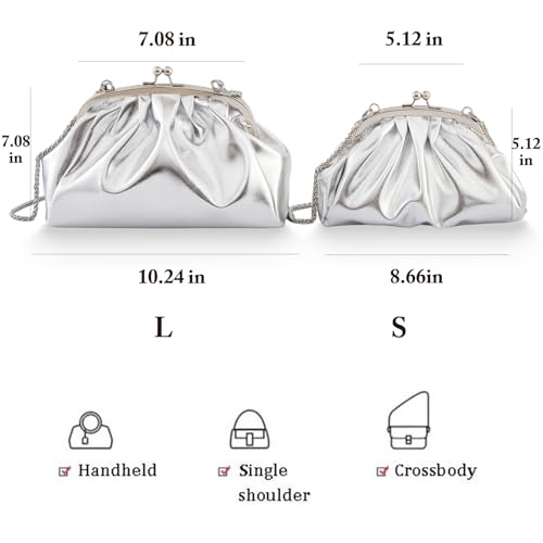 Image of Huralona Dressy Pleated Vegan Leather Clutch Ruched Bag Purse Metallic PU Clutch Cloud Dumpling Bag for Women