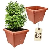 GarPet 2er Set Pflanzkübel Rechteckig Pflanzkübel Groß Außen Blumenkübel Outdoor Pflanztopf Pflanzkasten Blumentopf Wasserspeicher 35 cm Terrakotta