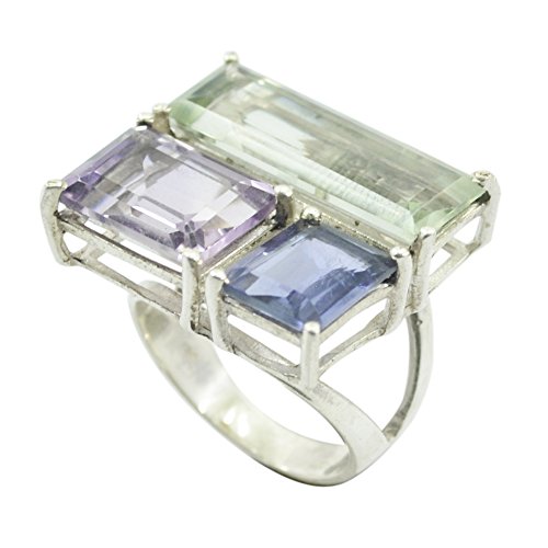Bague en argent véritable améthyste bleue topaze ajustée taille 48-68