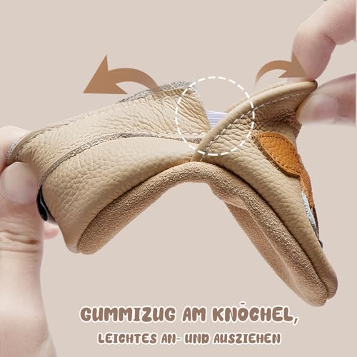 IceUnicorn Krabbelschuhe Baby Lauflernschuhe Jungen Mädchen Weicher Leder Babyhausschuhe Kleinkind Rutschfeste Lederschuhe Baby(Beige Fuchs, 12-18 Monate)