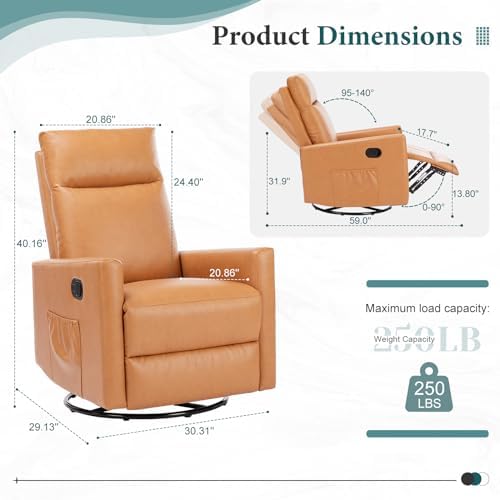 Image of 360 Swivel Rocking Recliner Chair, Manual Lazy Boy Reclining Couch with Adjustable Backrest & Footrest, Oversized Recliner Sofa for Nursery, Living Room, Bedroom, Home Theater Seating, Brown