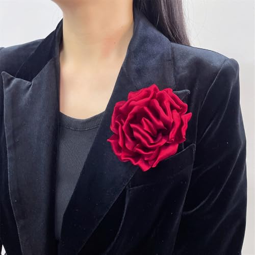 Image of Dainty Peony Rose Flower Brooches Lapel Pins Delicate Elegant Fabric Flowers Brooch Pin for Women Flower Corsage for Wedding Party Accessories Jewelry Gifts100mm