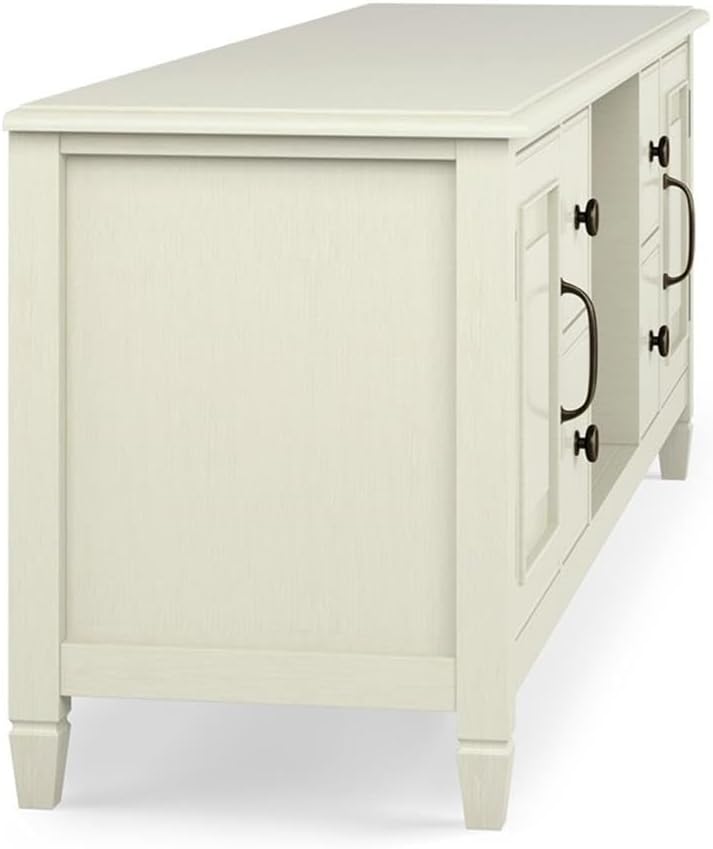 SIMPLIHOME Connaught TV Stand - 72 inch Wide Solid Wood Media Console in Antique White, Traditional Entertainment Center for Living Room for TVs up to 80 Inches with Drawers and Cord Management