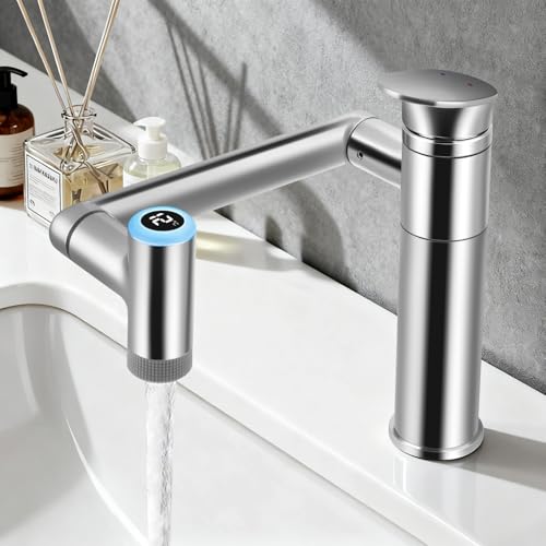 Eirolace Robinet de Salle de Bain avec indicateur de température, mitigeur de lavabo pivotant à 1080°, Robinet Intelligent avec indicateur de température...