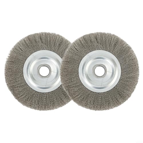 5 Inch Stainless Steel Wire Wheel Brush Set, Crimped Abrasive Wheels with 16mm Arbor for Bench Grinder, 2 Pack Metal Finishing Tools for Deburring