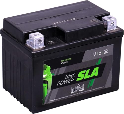 intAct - AGM BATTERIE MOTOCYCLE | Batterie pour scooter, moto, quad, etc. Batterie sans entretien & anti-fuite | SLA12-5Z-S, CTZ5-S, batterie 12V, 4 AH (c20), 50 A (EN) | Dim: 113x70x85mm
