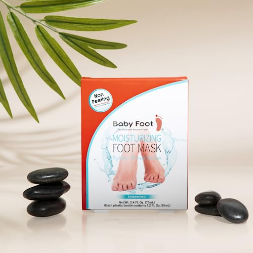 Baby Foot Unscented NON-PEEL Moisturing Mask – Hydrate and Refesh in 15-Minute - No Pain Feet Treatment - For Men and Women - Smooth and rich moisturizer for Baby Soft Feet 2 Pack