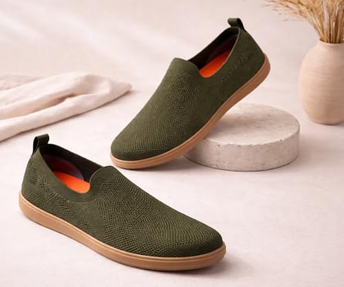 Image of Kraasa Men's Casual Slip-On Loafers | Soft Knitted Upper Breathable Flex Upper | Lightweight Comfort Shoes | TPR Sole
