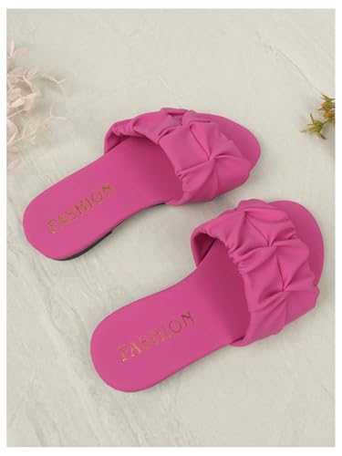 GORGLITTER Girl's Ruched Flat Dressy Sandals Trendy Open Toe Summer Slide Sandals Hot Pink 9.52