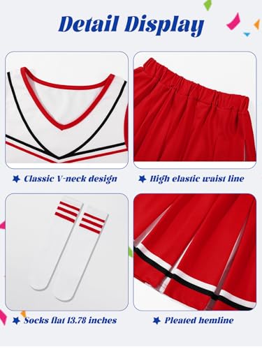 Cheerleader Costume for Girls 6-12 Years 7Pcs Cheer Uniform Set with Pom Poms Hair Bows Socks Cheerleading Outfit for School Sports Halloween Party