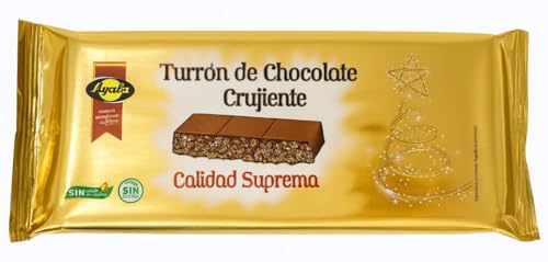 Turrón de Chocolate Crujiente 200 g – Calidad Suprema – Sin Gluten – Dulce Navideño Tradicional – Turrón de Chocolate Crujiente Artesano – Postre y Snack Ideal para Regalo en Navidad