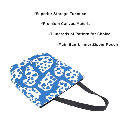 Extra Large Shoulder Tote Bag for Beach Travel Weekender Gym Blue White Leopard Print Reusable Grocery Canvas Shopping Bag4