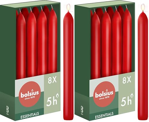 Bolsius - Velas lisas – Rojo – 8 unidades en caja – 17 cm...