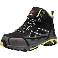LARNMERN Steel Toe Work Boots Men, Non Slip Safety Shoes, Comfortable Industrial Construction Hiking Sneakers (11, Black/Yellow)