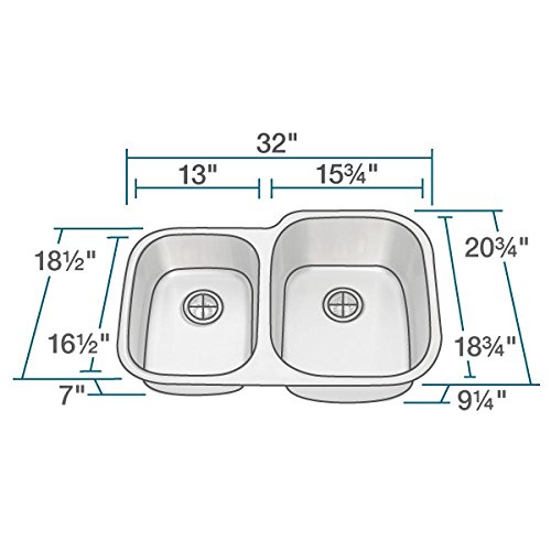 Mr Direct 503R-16 Stainless Steel Undermount 32 In. Double Bowl Kitchen Sink, 16 Gauge #TOP2