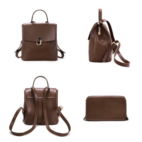 Image of BOYATU Genuine Leather Backpack Purse for Women: Leather Backpack Elegant Shoulder Bags - Fashion Travel Handbag (Coffee brown)