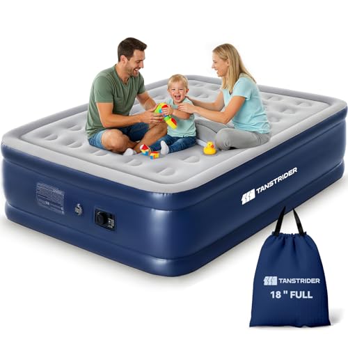 TANSTRIDER Full Size Air Mattress with Built in Pump, 18' Raised Inflatable Bed for Guest Room, 3-Min Quick Self-Inflating Airbed for Home Use Heavy Duty 600lbs Capacity
