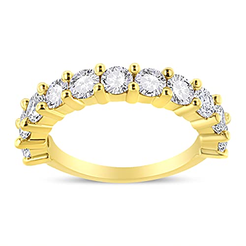 Haus of Brilliance 14K Yellow Gold Plated .925 Sterling Silver 2.00 Cttw Shared Prong Set Round-Diamond 11 Stone Band Ring (J-K Color, I1-I2 Clarity) - Size 7