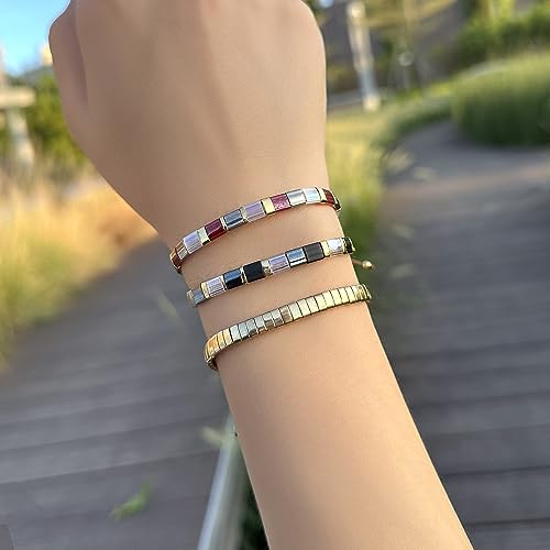 Image of KELITCH Colorful Tila Beaded Bracelets Women Strand Friendship Bracelet Handmade New Link Cuff Bracelets