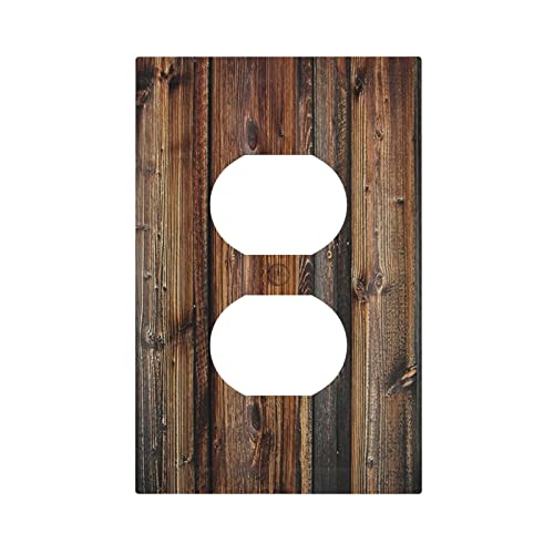 Rustic Barn Door Farmhouse Western Brown Wood 1 Gang Outlet Covers Wall Plate Decorative Duplex Light Switch Cover Electrical Receptacle Swichplate Faceplate For Bathroom Bedroom Home Decor #TOP1