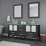 63 Inch Espresso Wood & Glass Double Sink Bathroom Vanity Set- Oregon (Brushed Nickel Faucets)
