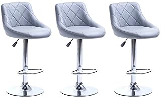 "Millies Design" Set of 3 matching MADRID Bar Stools Set with Backrest, Leatherette Exterior, Adjustable Swivel Gas Lift, Chrome Footrest and Base for Breakfast Bar, PACK OF 3 ! (GREY)