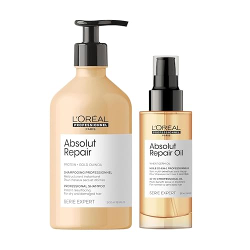 L'Oréal Professionnel Reparierendes XL-Pflegeduo für strapaziertes und trockenes Haar, Mit Quinoa, Serie Expert, Absolut Repair Shampoo 500ml & 10in1 Leave-in Öl