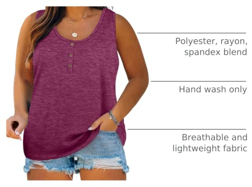 Image of Womens Plus Size Tank Tops Summer Button Down Henley Shirts Sleeveless Tops
