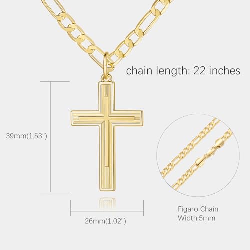 Cross Necklace for Men 14K Gold Cross Necklace for Men Gold Crosses Chain Necklaces for Mens Robust and Stylish Masculine Touch Paired with Figora Chain Mens Crosses Necklaces Pendant 20/22/24/26in2