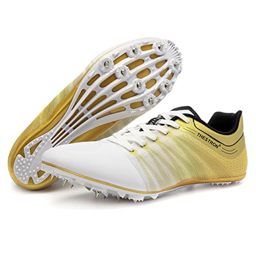 Zakey Track and Field Shoes Men Women Kids Spikes Sneakers Track Race Jumping Sneakers Girls Professional Running Nail Spikes Shoes Boys (1 WhiteGold)