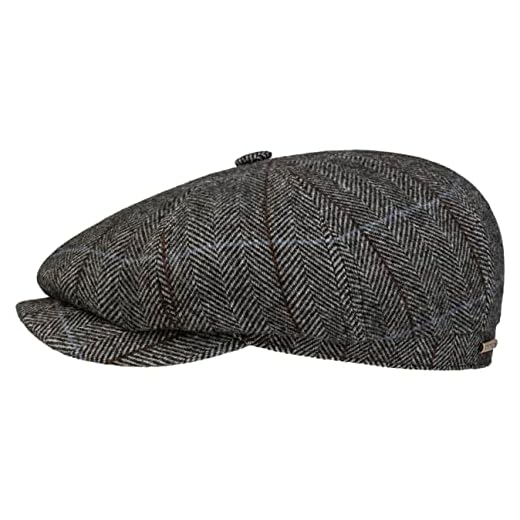 Stetson Hatteras Gallanger Flatcap Wool Herringbone Pattern Made in EU Unisex Autumn Winter Grey-Black XXL (62-63 cm)