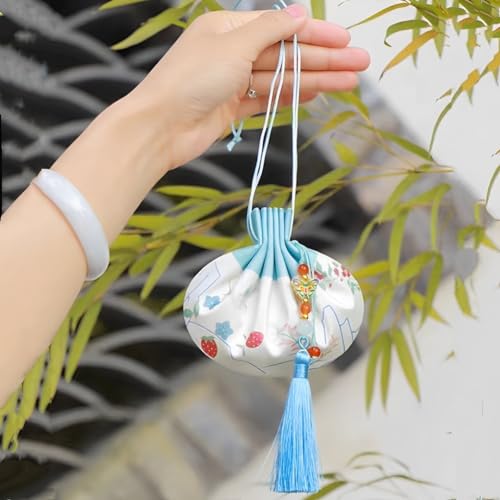 Chinese Hanfu Silk Pouch - Mini Coin Purse, Drawstring Bag, Jewelry & Gift Bag (Blue)3