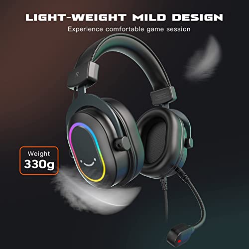FIFINE Gaming headset met microfoon, over ear hoofdtelefoon met kabel, USB headset voor PC PS4 PS5, RGB hoofdtelefoon met 3 EQ-modi, surround sound en oorkussens - H6 - Afbeelding 6