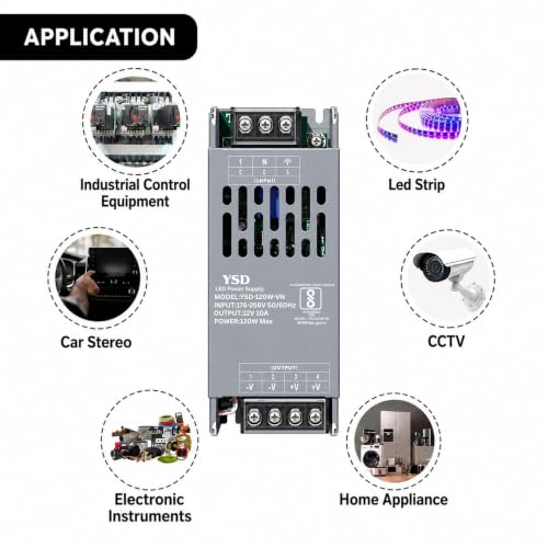 Image of YSD Strip Light Driver 12V 10AMP 120W AC to DC Switching Adaptor Convertor Driver /Power Supply for LED Strip Light Lamp /CCTV Camera /Security System /Radio /Computer Project (12V 10AMPS)