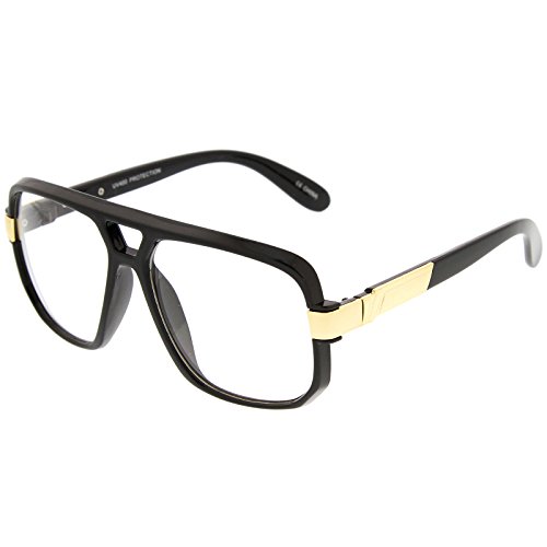 zeroUV Classic Flat Top Metal Accented Temples Clear Lens Square Aviator Glasses 56mm