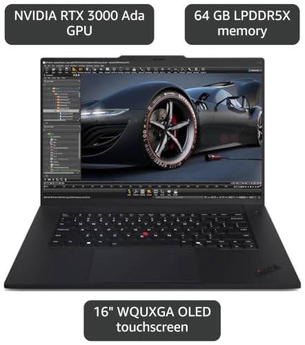 Image of Lenovo ThinkPad P1 Gen 7 AI Laptop, Intel Ultra 9 185H vPro, NVIDIA RTX 3000 Ada, 64GB RAM, 4TB SSD, 16 inch 4K OLED (3840 x 2400) IPS, Anti-Glare,Touchscreen, 5MP RGB+IR Camera, Wi-Fi 7, Win 11 Pro