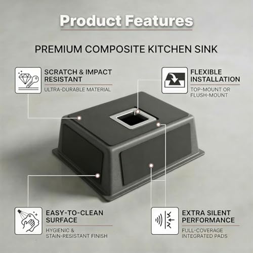 Image of ARQUIN Kitchen Sink 24 inchx18 inchx10 inch Inch 304 Grade Single Bowl Stainless Steel Handmade Matt Finish Single Bowl Kitchen Sink For Basin With Vegetable Fruit Tray /Waste Coupling Hose Pipe /Kitchen Sinks