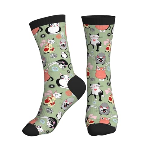 Langhbozdp Bonitos calcetines deportivos con estampado de gatos de dibujos animados para mujeres y hombres, calcetines atléticos novedosos, para Navidad, vacaciones o regalos, 3 Negro, Altoa única
